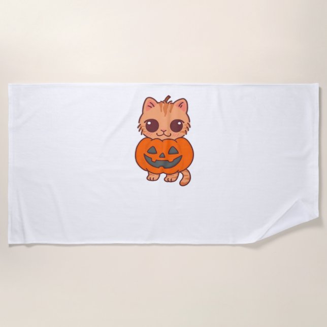 Niedlicher Halloween Cat T - Shirt - Zwei Kawaii C Strandtuch (Vorderseite)