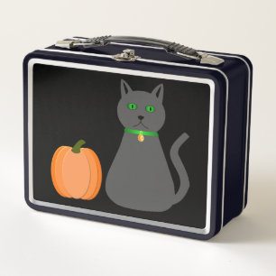 Niedlicher Halloween Cat und Pumpkin-Individuelle Metall Brotdose