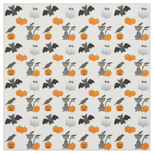 Niedlicher Halloween-Charakter Bat, Katze, Kürbis Stoff