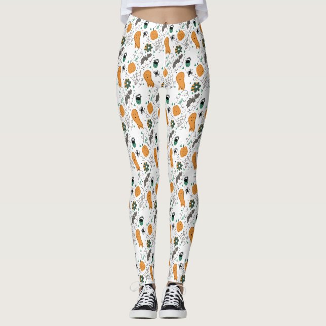 Niedlicher Halloween Doodle Pumpkin Spider Ghost Leggings (Vorderseite)