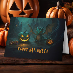 Niedlicher Halloween-Drache mit Beängstigenden Pum Feiertagskarte
