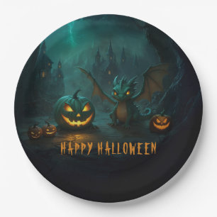 Niedlicher Halloween-Drache mit Beängstigenden Pum Pappteller