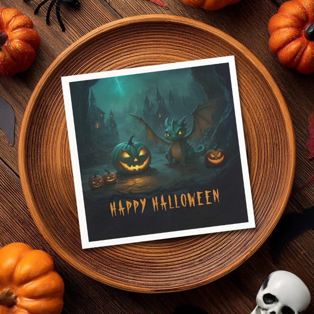 Niedlicher Halloween-Drache mit Beängstigenden Pum Serviette (Von Creator hochgeladen)