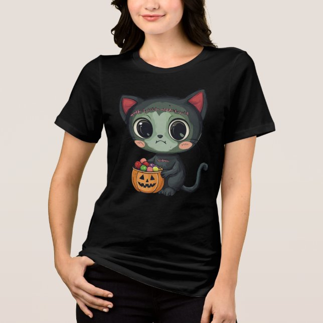 Niedlicher Halloween Frankenstein Cat T - Shirt (Vorderseite)