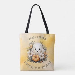 Niedlicher Halloween-Geist in Blume-Patch mit Pump