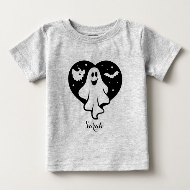 Niedlicher Halloween-Geist mit Herz und Gesicht Baby T-shirt (Vorderseite)