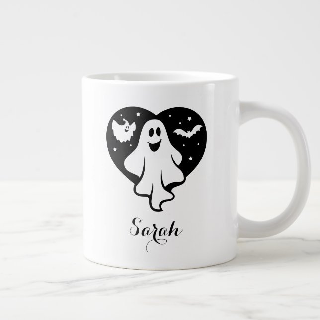 Niedlicher Halloween-Geist mit Herz und Gesicht Jumbo-Tasse (Rechts)