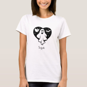 Niedlicher Halloween-Geist mit Herz und Gesicht T-Shirt