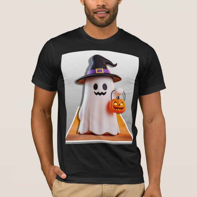 Niedlicher Halloween-Geist mit Pumpkin T-Shirt (Vorderseite)