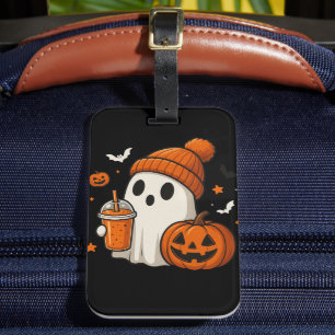 Niedlicher Halloween-Geist mit Pumpkin und Drink Gepäckanhänger
