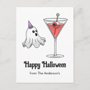 Niedlicher Halloween-Geist & Spooker Cocktail Feiertagspostkarte