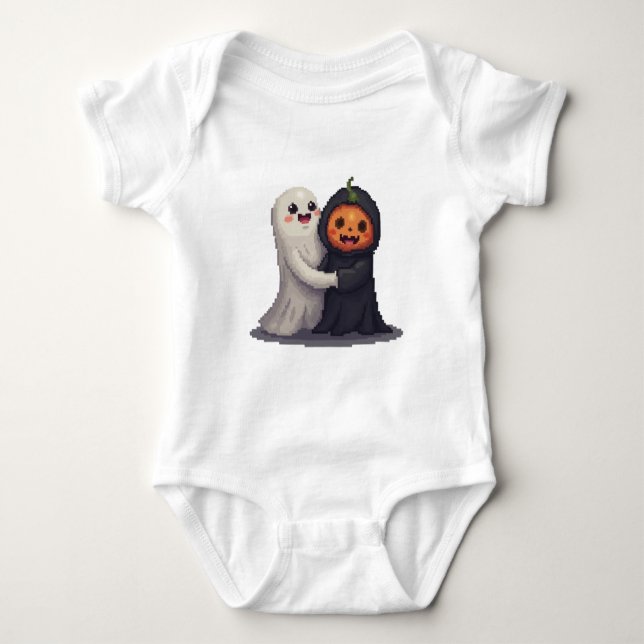Niedlicher Halloween-Geist und Pumkin-Baby-Bodysui Baby Strampler (Vorderseite)