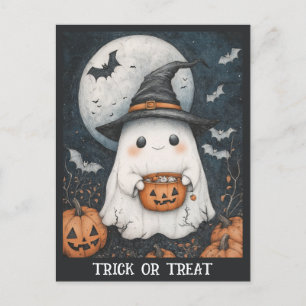 Niedlicher Halloween-Geistertrick oder Treat Pumpk Postkarte