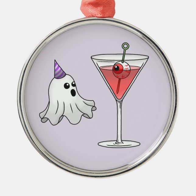 Niedlicher Halloween Ghost & Creepy Cocktail Ornament Aus Metall (Vorne)