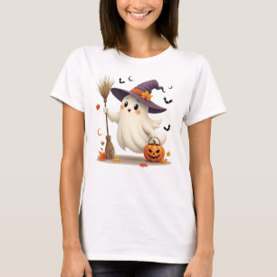 Niedlicher Halloween-Ghost-Hexe-T - Shirt
