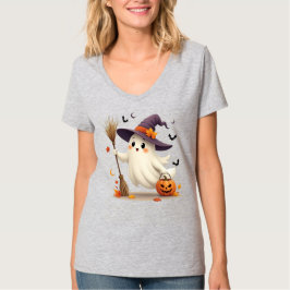 Niedlicher Halloween-Ghost-Hexe-T - Shirt
