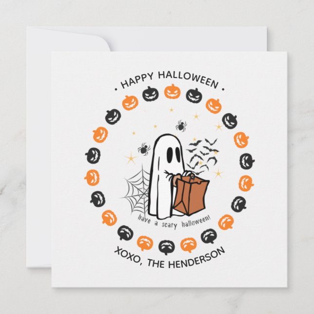 Niedlicher Halloween Ghost Round Sticker Trick ode Einladung (Vorderseite)