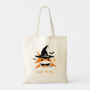 Niedlicher Halloween-Haifisch-Hexenhut-Tote-Beutel Tragetasche