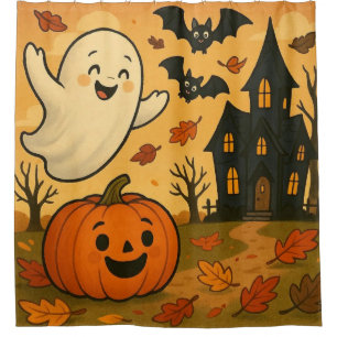 Niedlicher Halloween/Herbst-Geist-Kürbis-Cartoon Duschvorhang
