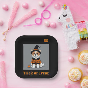 Niedlicher Halloween-Hund in Disguise festlich Pappteller