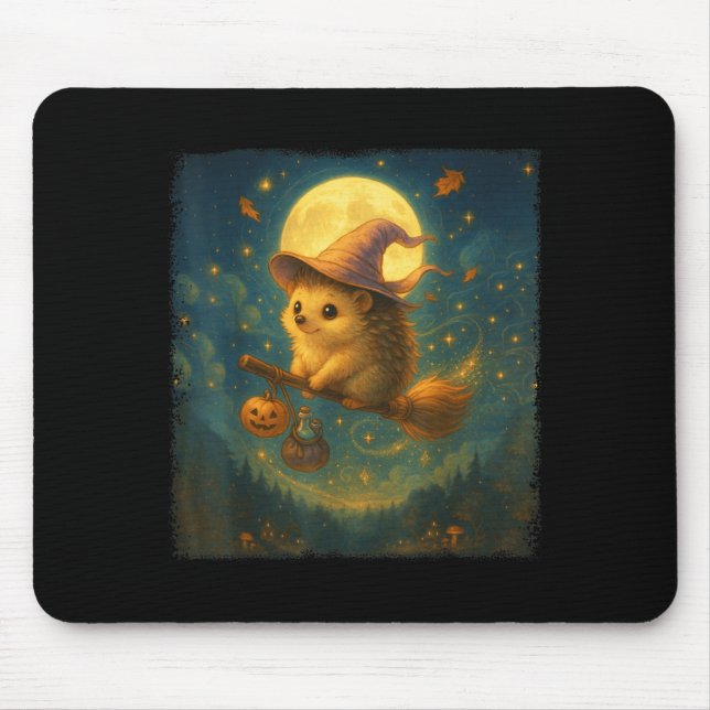 Niedlicher Halloween-Igel Broom-Ride mit Tränke un Mousepad (Vorne)
