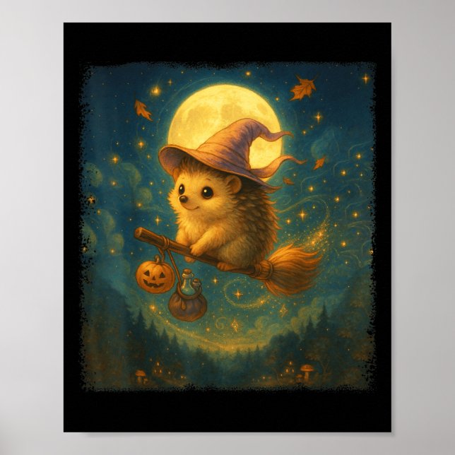 Niedlicher Halloween-Igel Broom-Ride mit Tränke un Poster (Vorne)