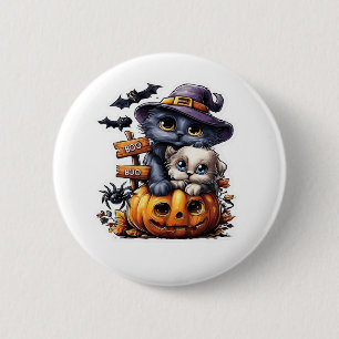 Niedlicher Halloween-Katzenaufkleber - Hexenhut, P Button