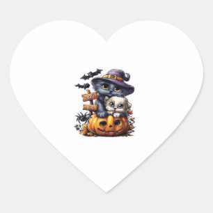 Niedlicher Halloween-Katzenaufkleber - Hexenhut, P Herz-Aufkleber