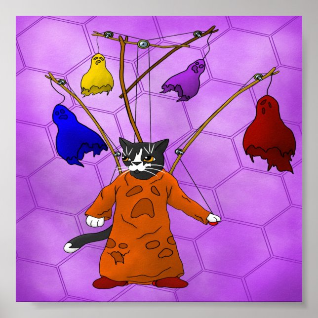 Niedlicher Halloween-KatzenHalloween-Puppenmeister Poster (Vorne)