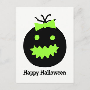 Niedlicher Halloween-Kürbis mit Bogen Postkarte