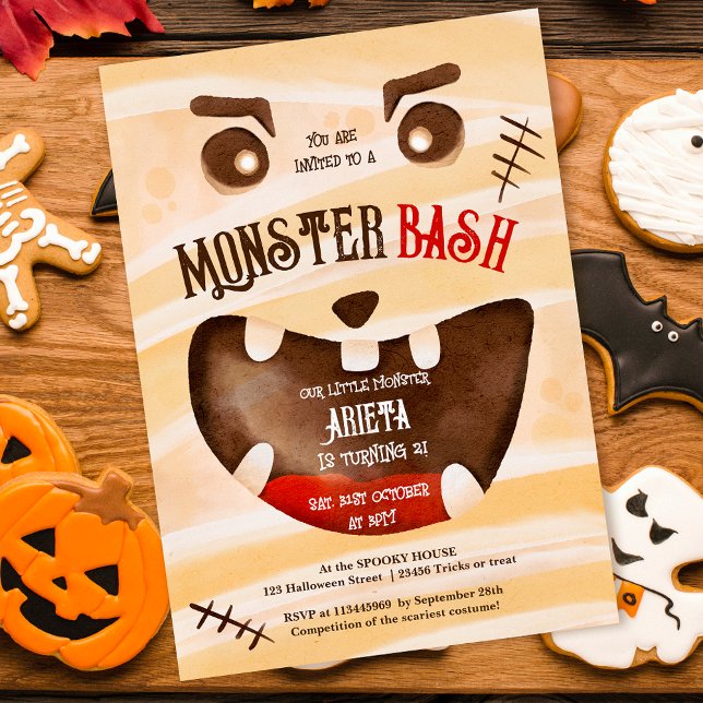 Niedlicher Halloween-Monsterbash 2. Geburtstag Einladung (Cute Halloween monster bash 2nd birthday Invitation)