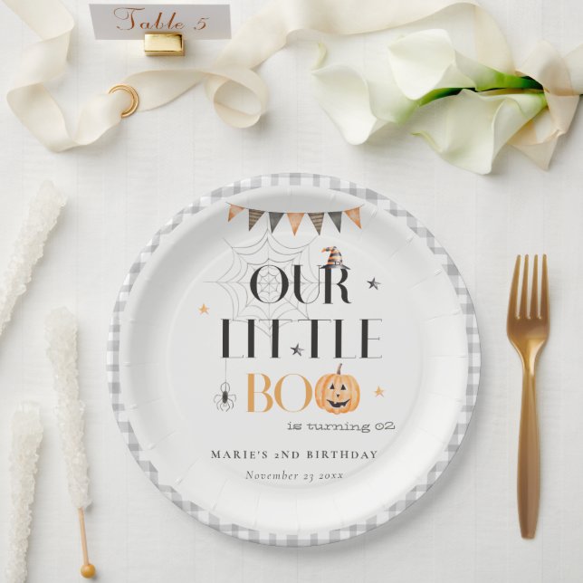 Niedlicher Halloween Pumpkin Little Boo Kindergebu Pappteller (Hochzeit)