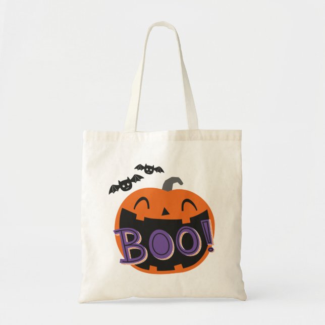 Niedlicher Halloween Pumpkin mit handlettiertem Bo Tragetasche (Vorne)