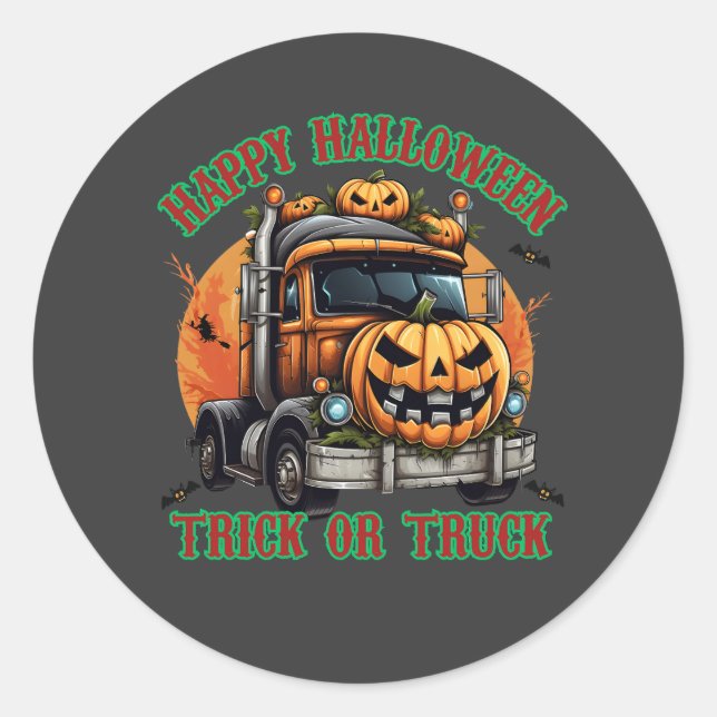 Niedlicher Halloween Pumpkin Truck Kinder lustig Runder Aufkleber (Vorderseite)