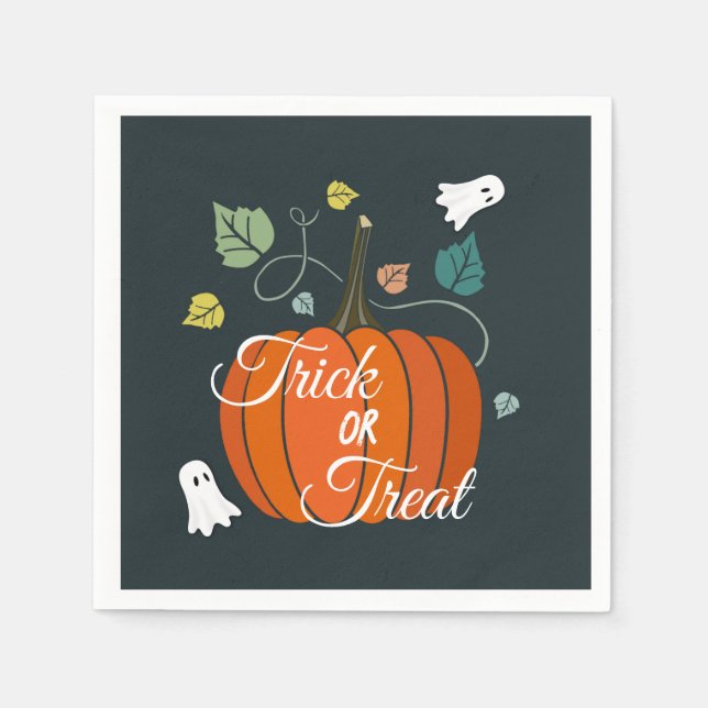 Niedlicher Halloween Pumpkin und Geistertrick oder Serviette (Vorderseite)