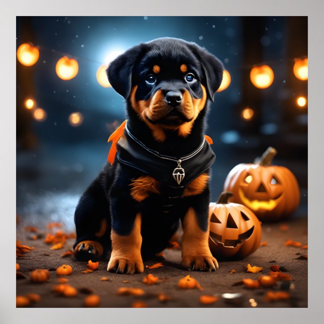 Niedlicher Halloween Rottweiler Welpenhund w Pumpk Poster (Vorne)