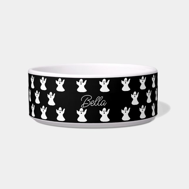 Niedlicher Halloween Schwarz-weiß Ghost Personalis Napf (Vorderseite)