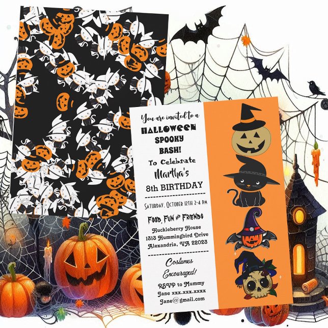 Niedlicher Halloween Spooky Bash Jack Black Cat Ge Einladung (Cute Halloween Spooky Bash Jack Black Cat Birthday Invitation)