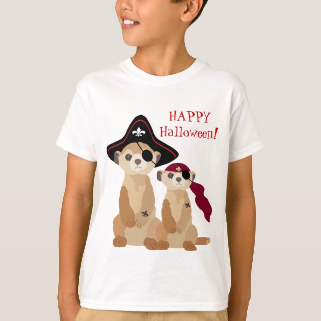 Niedlicher Halloween-T - Shirt: Meerkats in Pirate T-Shirt (Vorderseite)