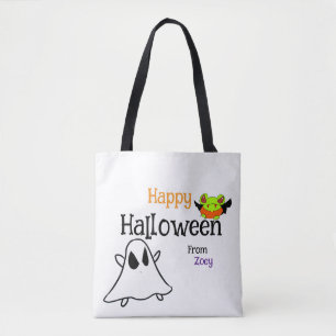 Niedlicher Halloween Tote Tag mit Ghostie & Frosch