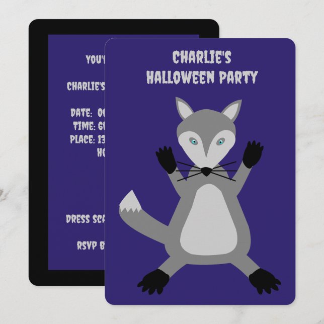 Niedlicher Halloween Wolf Custom Einladung (Vorne/Hinten)