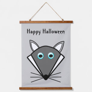 Niedlicher Halloween Wolf Custom Wandteppich Mit Holzrahmen