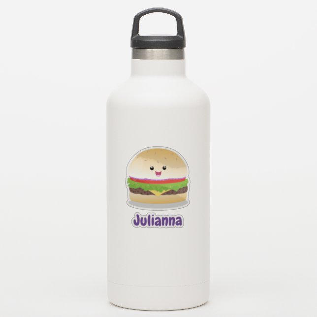 Niedlicher Hamburger-Cartoon Aufkleber (Wassserflasche)