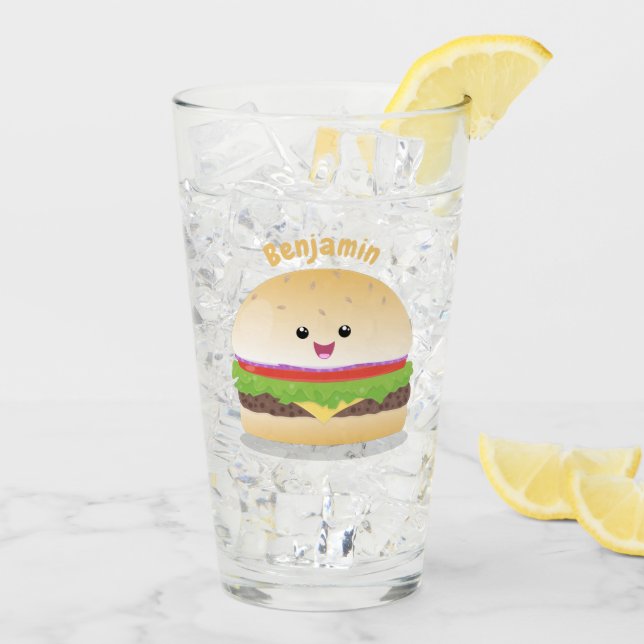 Niedlicher Hamburger-Cartoon Glas (Rückseite Ice)