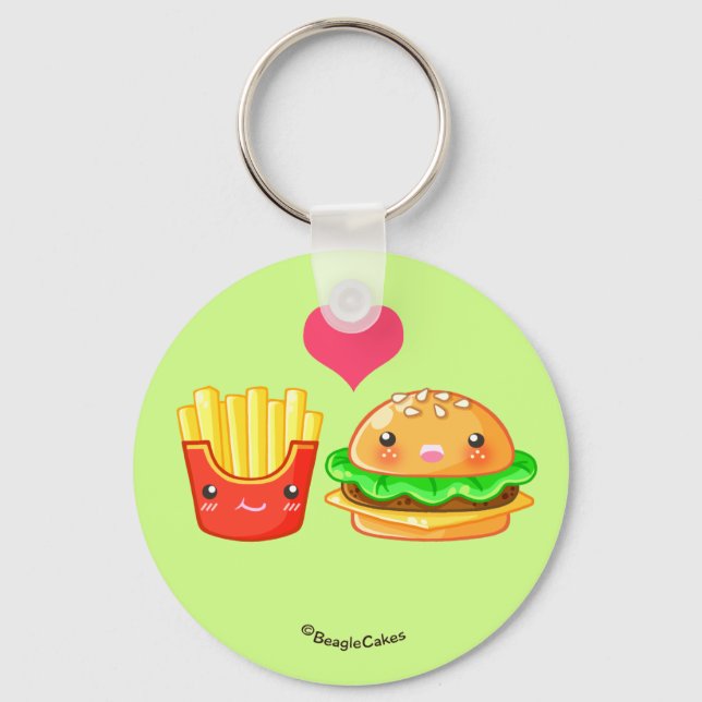 Niedlicher Hamburger & Fries Button-Schlüsselanhän Schlüsselanhänger (Vorderseite)