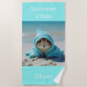 Niedlicher Hamster am Strand - Sommer Türkis Strandtuch
