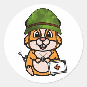 Niedlicher Hamster-Armeehelm Runder Aufkleber