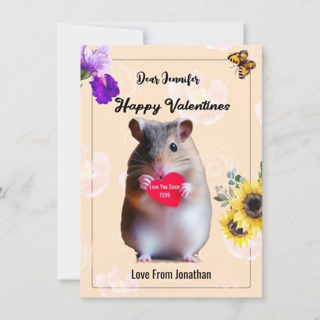 Niedlicher Hamster Herz und Flora Design Valentine Dankeskarte (Vorderseite)