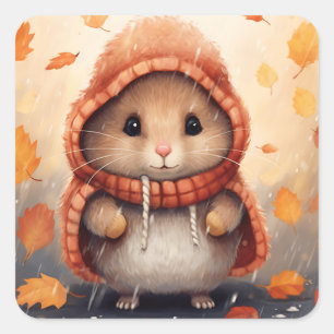 Niedlicher Hamster in herbstlicher Landschaft Whim Quadratischer Aufkleber
