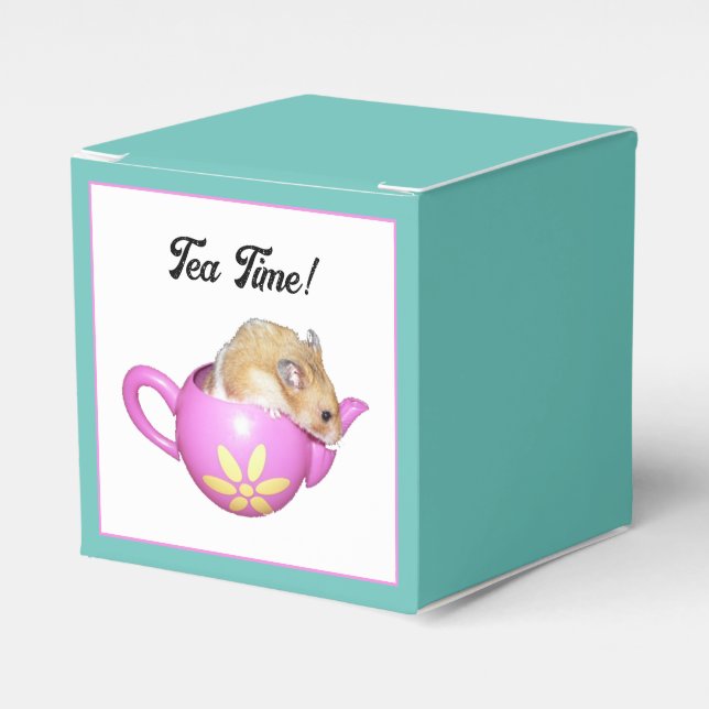 Niedlicher Hamster in rosa Teekanne mit Daisy-Foto Geschenkschachtel (Vorderseite)